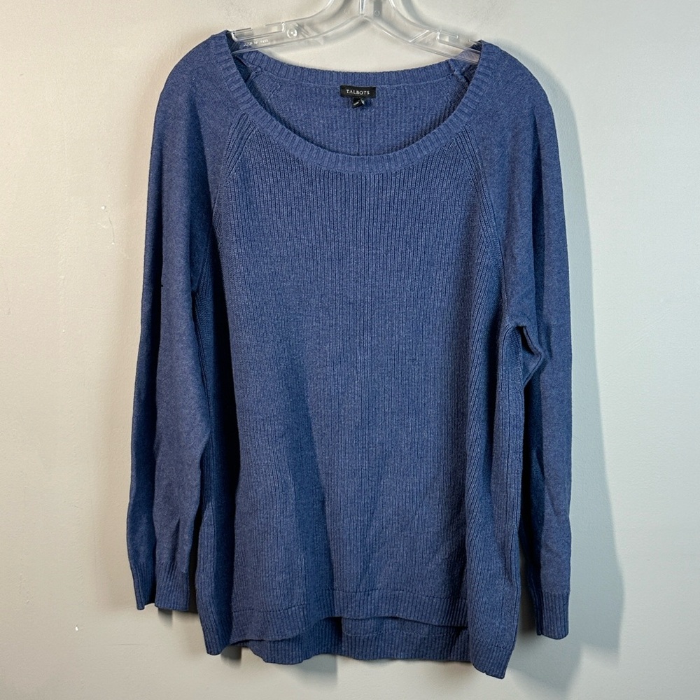 NWT Talbots Womens Blue Crew Neck Elbow Patch Sweater Size XL Layers Cozy Knit
